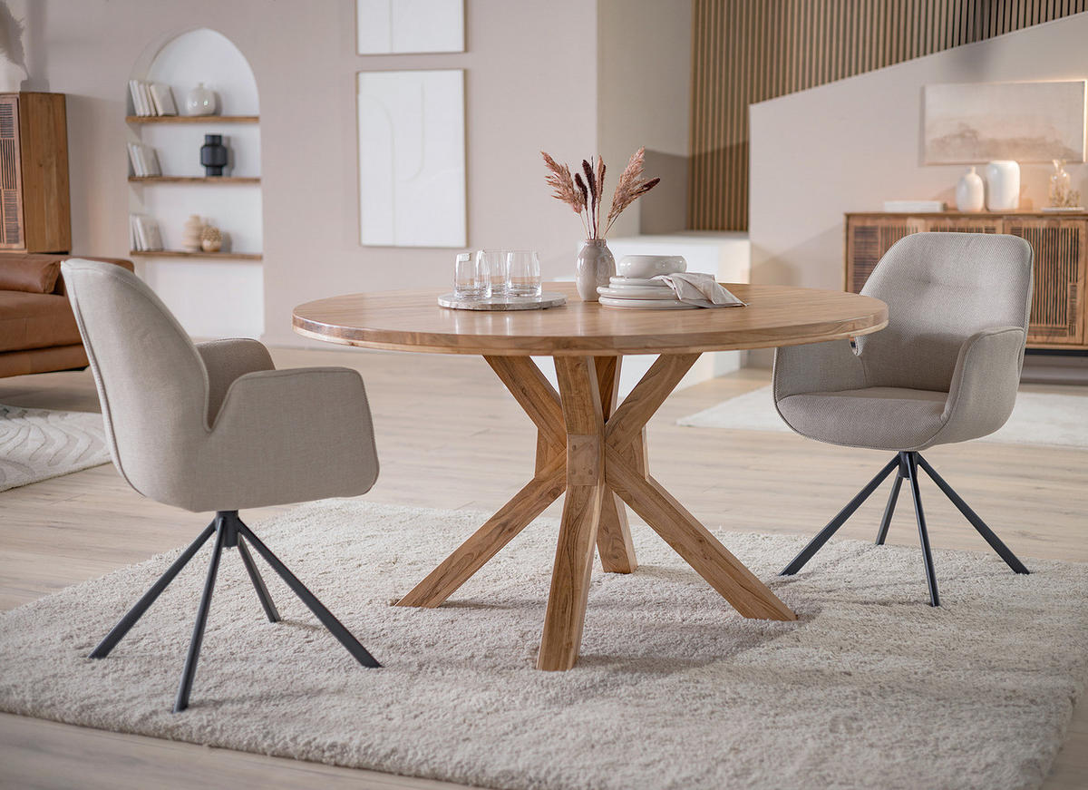 MASSIVER ESSTISCH - Massivholz - Akazie Braun - Akaziefarben, Akazienholz/Holz (140/140/76cm) - home24