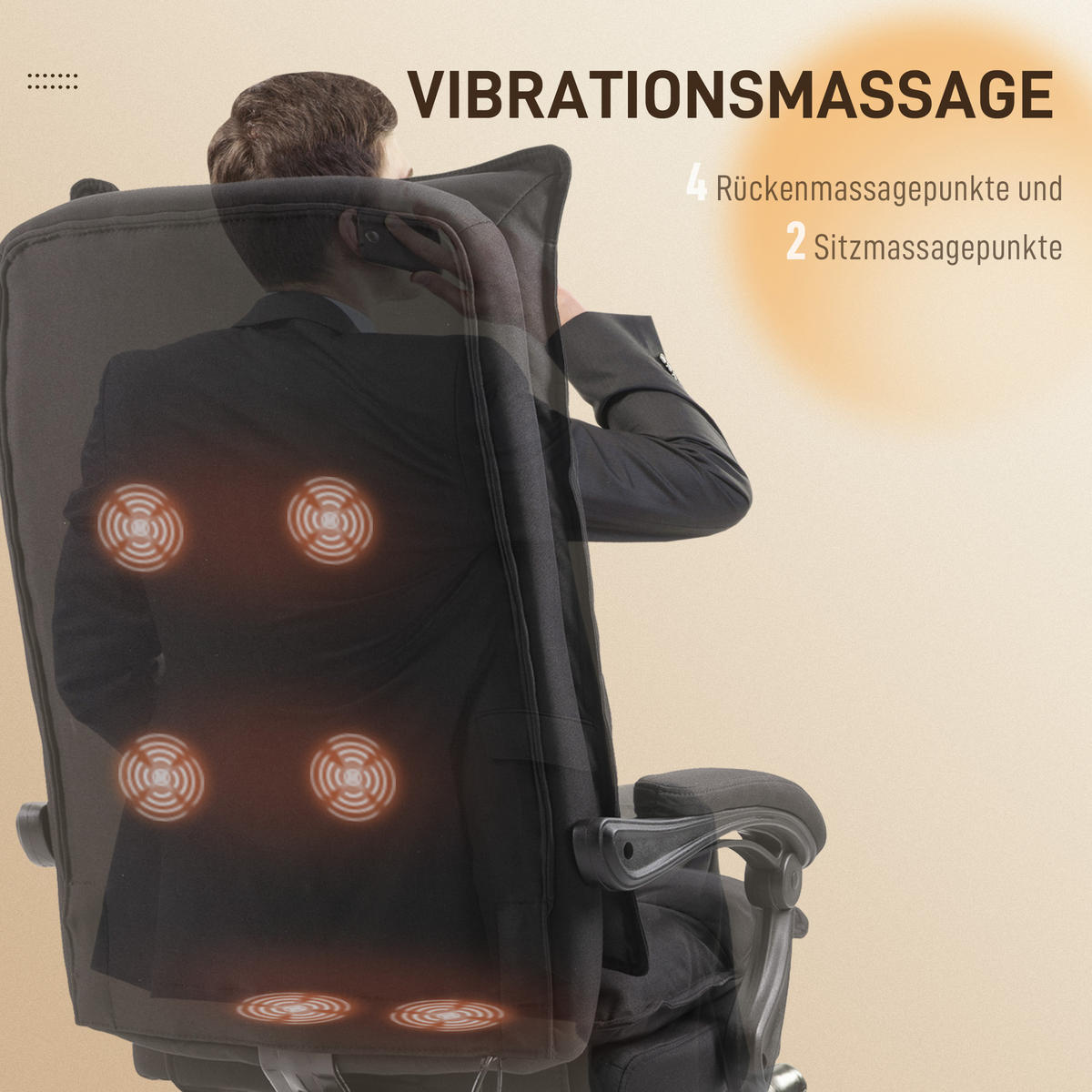 BÜROSTUHL mit Massagefunktion, Ergonomischer Schreibtischstuhl, Schwarz - Schwarz, Kunststoff (62/130/70cm) - Vinsetto
