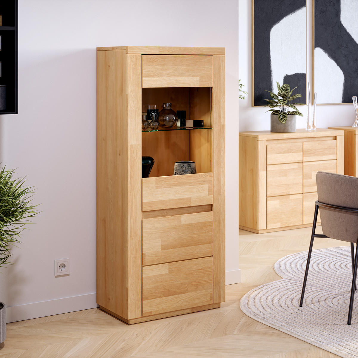 VITRINE Viborg - Buchefarben, Holz (35/48/140cm) - kiki design