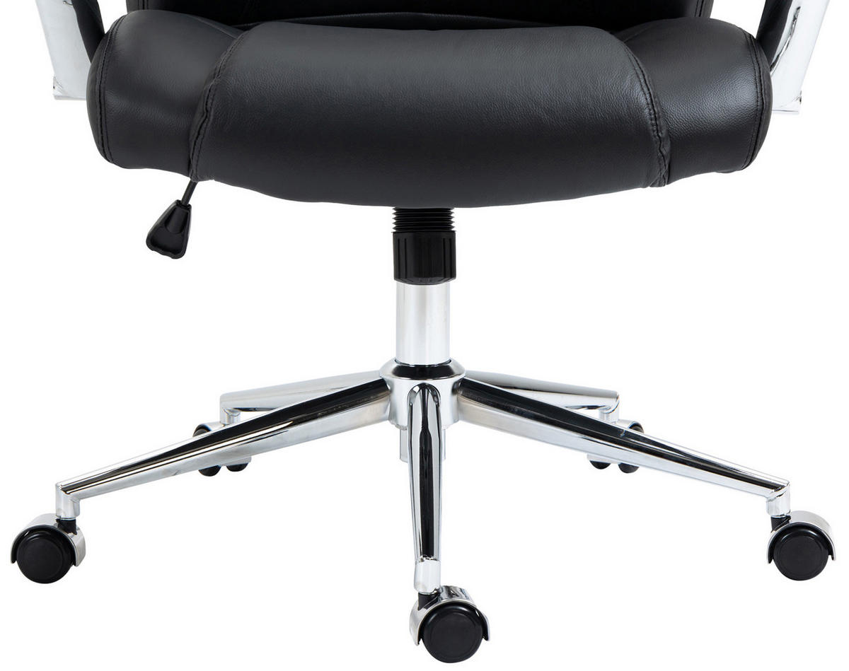 CHEFSESSEL Echtleder schwarz - Chromfarben/Schwarz, Leder/Metall (64/120/79cm) - CLP