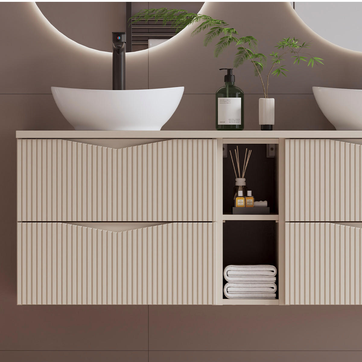 WASCHTISCHUNTERSCHRANK 140.6cm Tao Kaschmir - Beige, Holzwerkstoff (140.6/52.2/46.5cm) - Petits-meubles