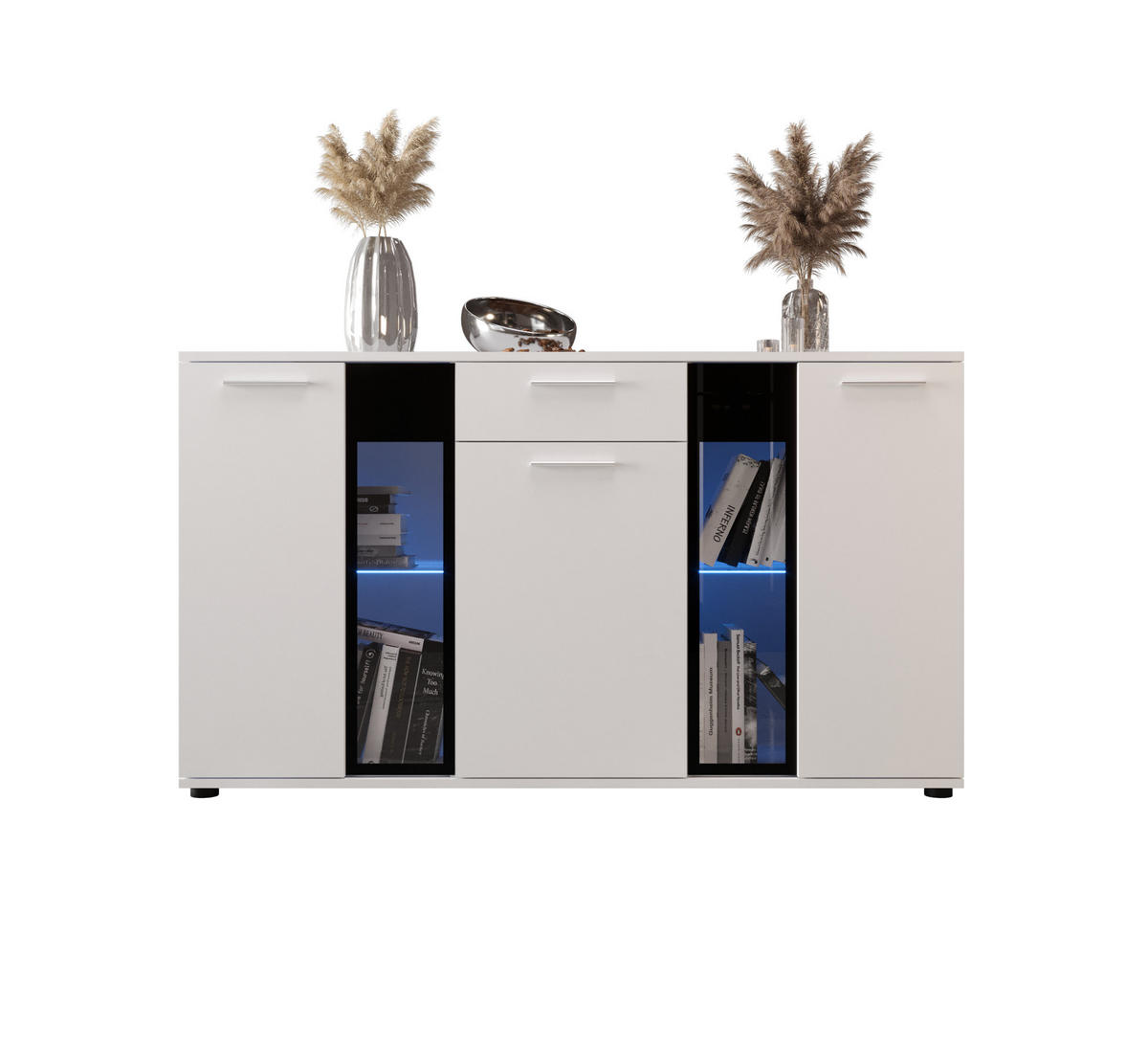 KOMMODE London LSK mit 3 Türen, Sideboard in Farbe: Weiß, Größe: 140 x 80 x 40 cm - Weiß, Holzwerkstoff (140/80/40cm) - O-Sofa