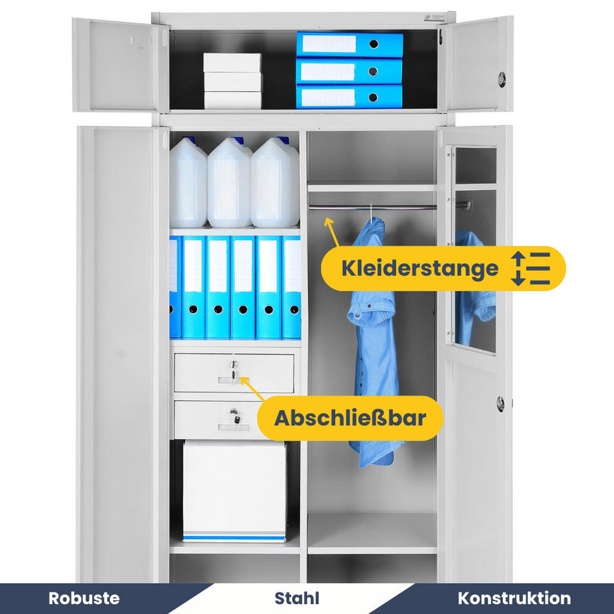 MEHRZWECKSCHRANK Metall mit Erweiterung BORYS 185x90x50cm Grau - Grau, Metall (90/185/50cm) - Jan Nowak