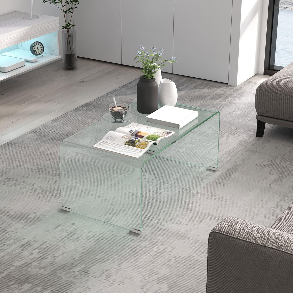 COUCHTISCH DE-08754 einteiliges Design, 80x45 cm Transparent - Transparent, Glas (80/45/35cm) - ComfortXL