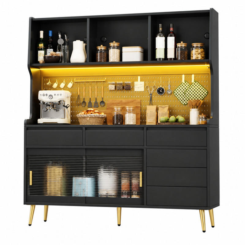 HOCHSCHRANK mit LED-Beleuchtung 145x39x171 cm Glas Schwarz - Schwarz, Glas (39/171/144.9cm) - Meubliv