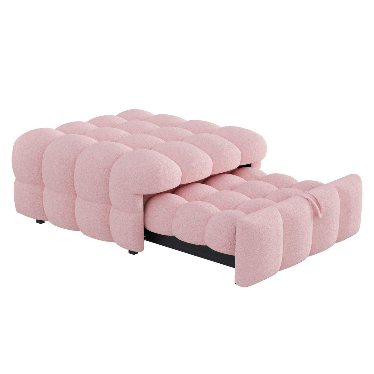 POLSTERBETT in Rosa Teddy-Stoff, Ausziehbares Schlafsofa - Pink, Textil (80/180cm) - KOMHTOM