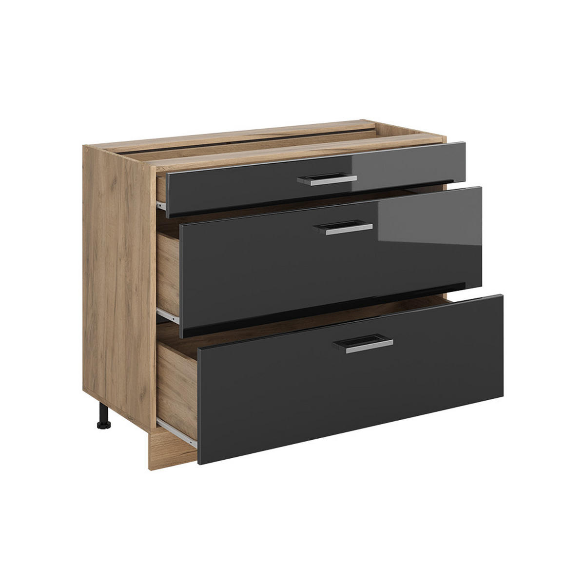 SPODNJA OMARICA ZA KUHINJO R-Line, Antracit z visokim sijajem/Zlati hrast z močjo, 100 cm brez delovne plošče - barve hrasta/antracit, leseni material (100/81.6/46cm) - Vicco