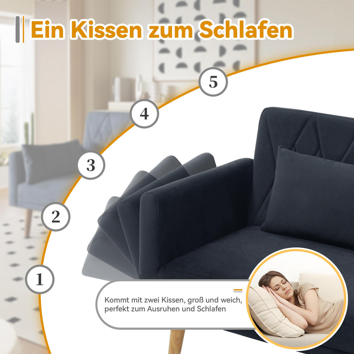 SCHLAFSOFA mit verstellbaren Rückenlehnen und Armlehnen - Dunkelblau, Holzwerkstoff/Textil (75/82/180cm) - Urban Meuble