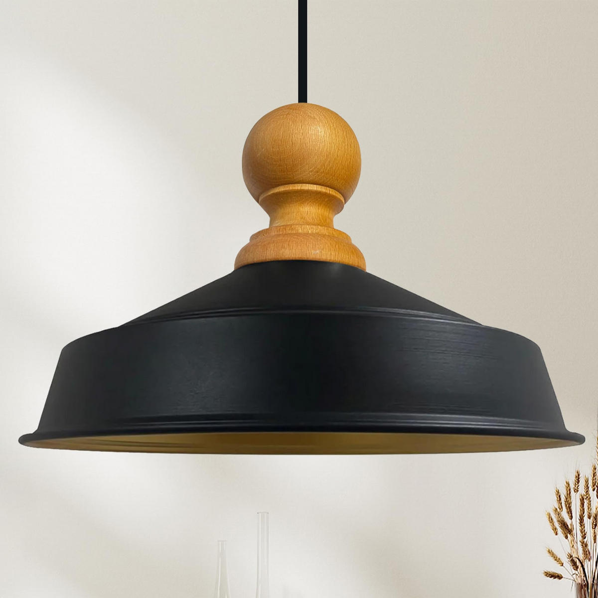 DECKENPENDELLEUCHTE Holz Asletl - Schwarz, Holz/Metall (24/40/148cm) - Bamyum