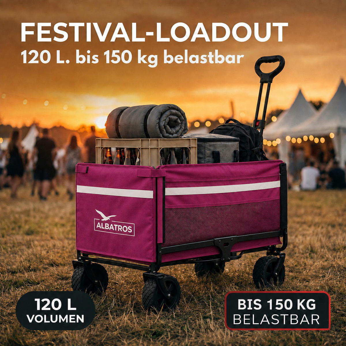 BOLLERWAGEN faltbar 120L, Rosa - Rosa, Metall (47/51/70cm) - Albatros