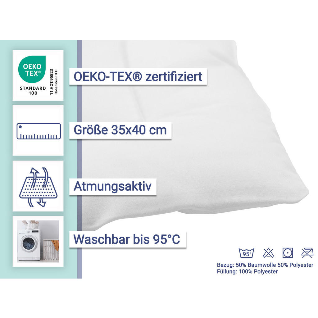 Thumbnail - Zollner Kissen,, Weiß, Textil, 35x40 cm, Oeko-Tex® Standard 100, Schlaftextilien, Bettwäsche, Kinderbettwäsche