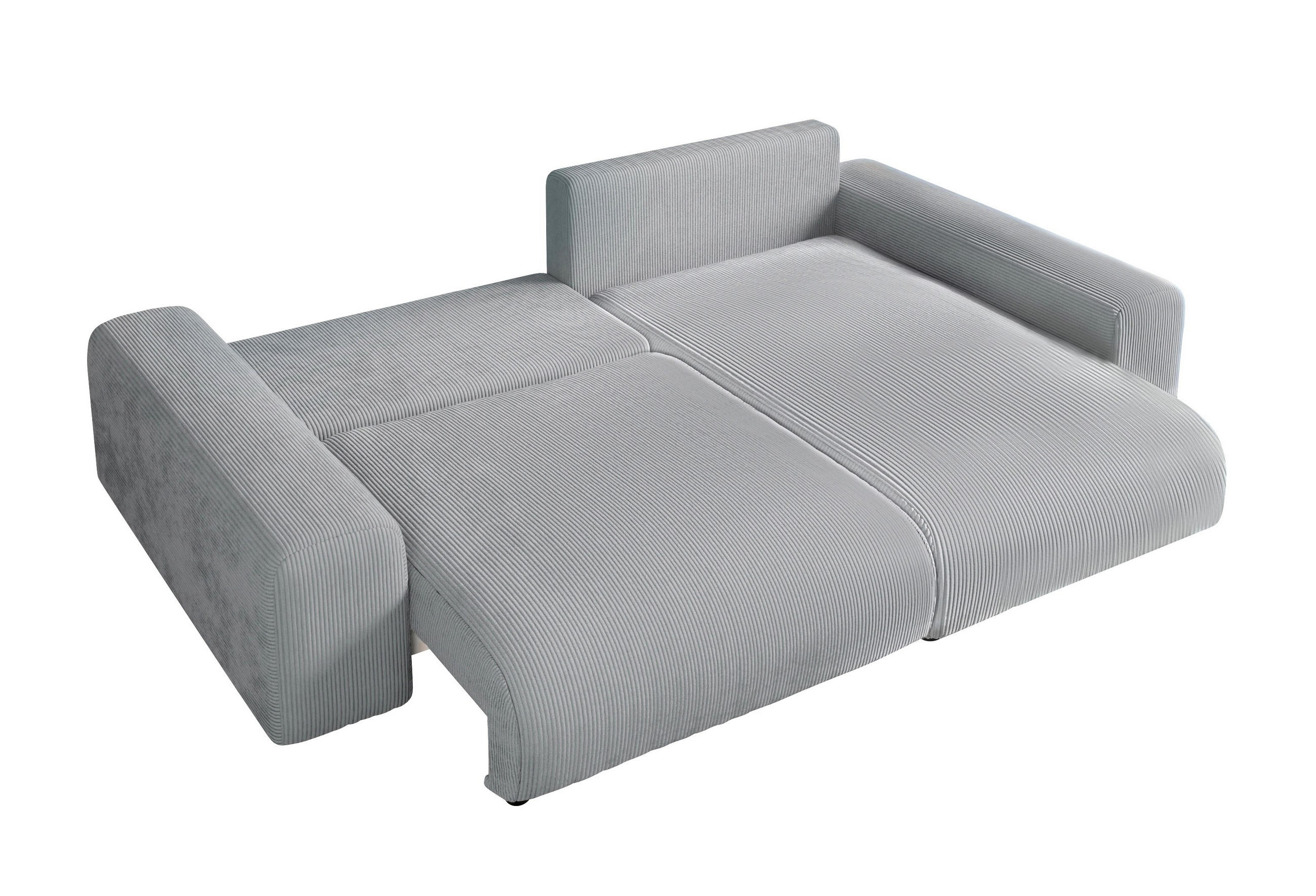 ECKSOFA mit Schlaffunktion, Bettkasten, Wellenunterfederung, seitenverkehrt montierbar B255/T165/H84 cm, Liegefl. 148x196 cm, Cord Hell-Grau / 21007 - Hellgrau/Schwarz, Kunststoff/Textil (255/165cm) - luma-home