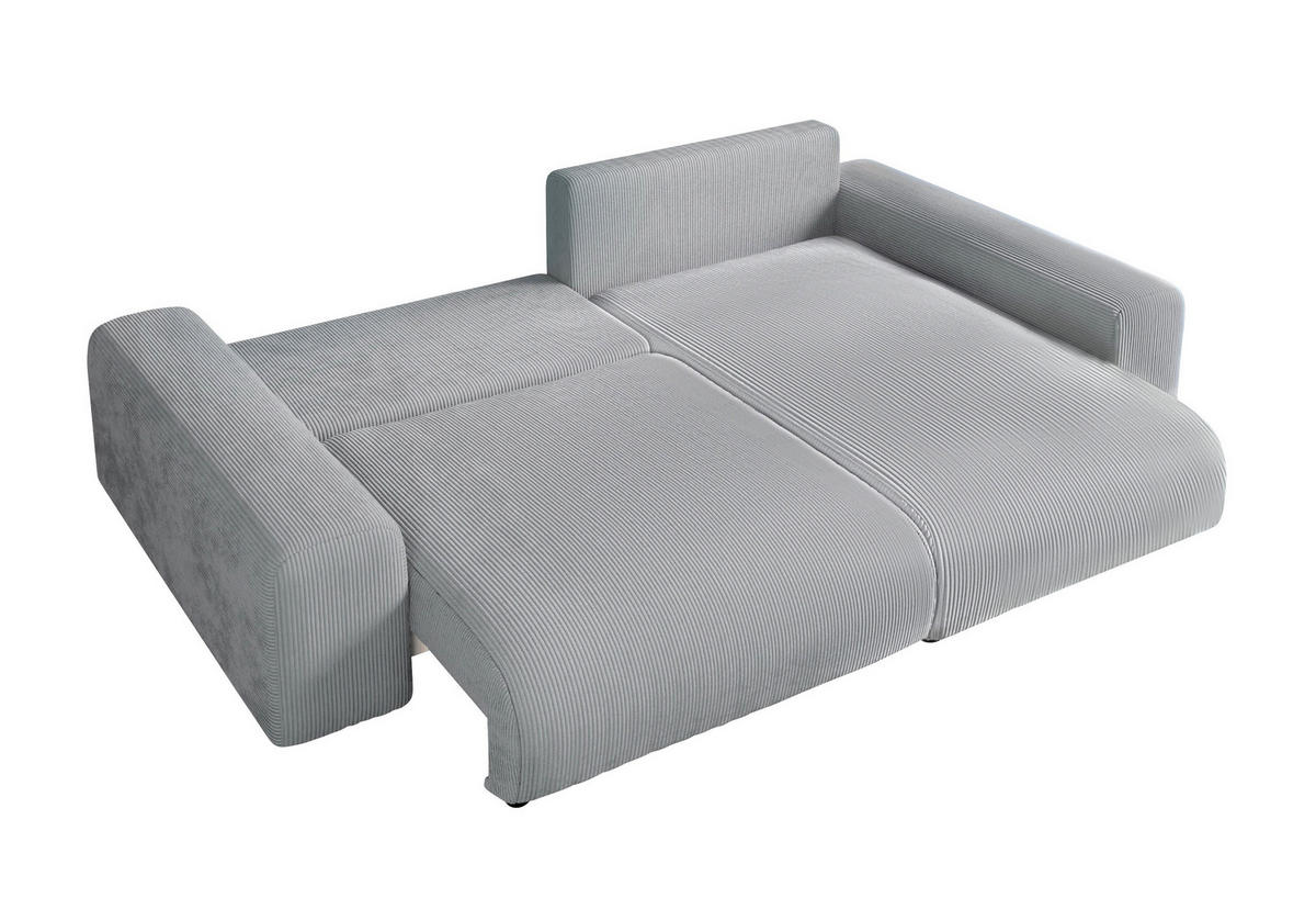 ECKSOFA mit Schlaffunktion, Bettkasten, Wellenunterfederung, seitenverkehrt montierbar B255/T165/H84 cm, Liegefl. 148x196 cm, Cord Hell-Grau / 21007 - Hellgrau/Schwarz, Kunststoff/Textil (255/165cm) - luma-home
