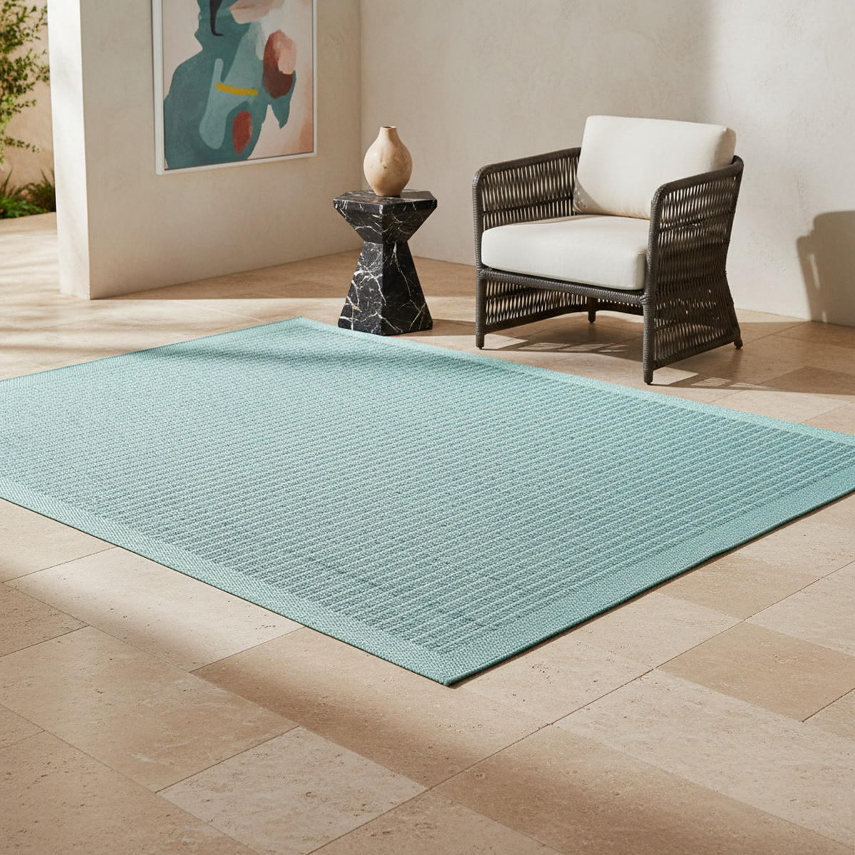 TEPPICH Outdoor Flachgewebe Uni-Farbe Polypropylen Balkon Blau Läufer 80x150 - Blau, Textil (80/150cm) - KADIMA DESIGN