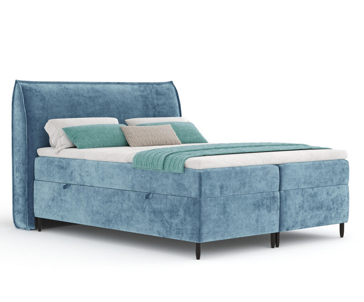 BOXBETT 180/200 cm Corvus, in Blau, Matratze, Topper, Bettkasten, H4 = sehr fest - Blau/Schwarz, Holz/Holzwerkstoff (180/200cm) - Maison de Reve