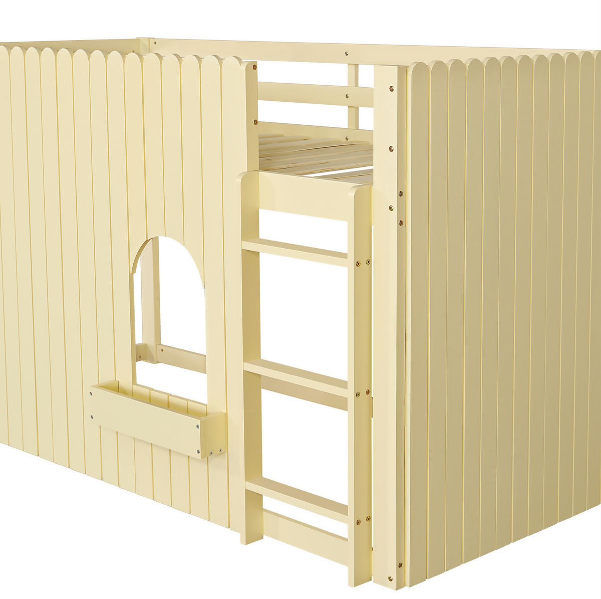 HOCHBETT Natur 90/200 cm mit LED und Leiter ohne Matratze - Naturfarben, Holz (90/200cm) - MIVRAY