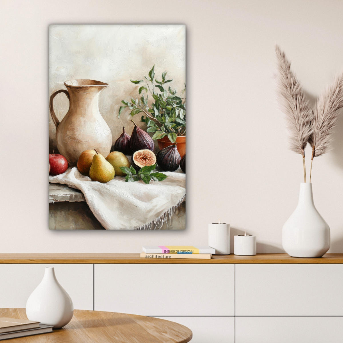 LEINWANDBILD Obst - Kräuter - Ländlich Wanddeko Schlafzimmer 60x90 cm - Naturfarben, Textil (60/90cm) - MuchoWow