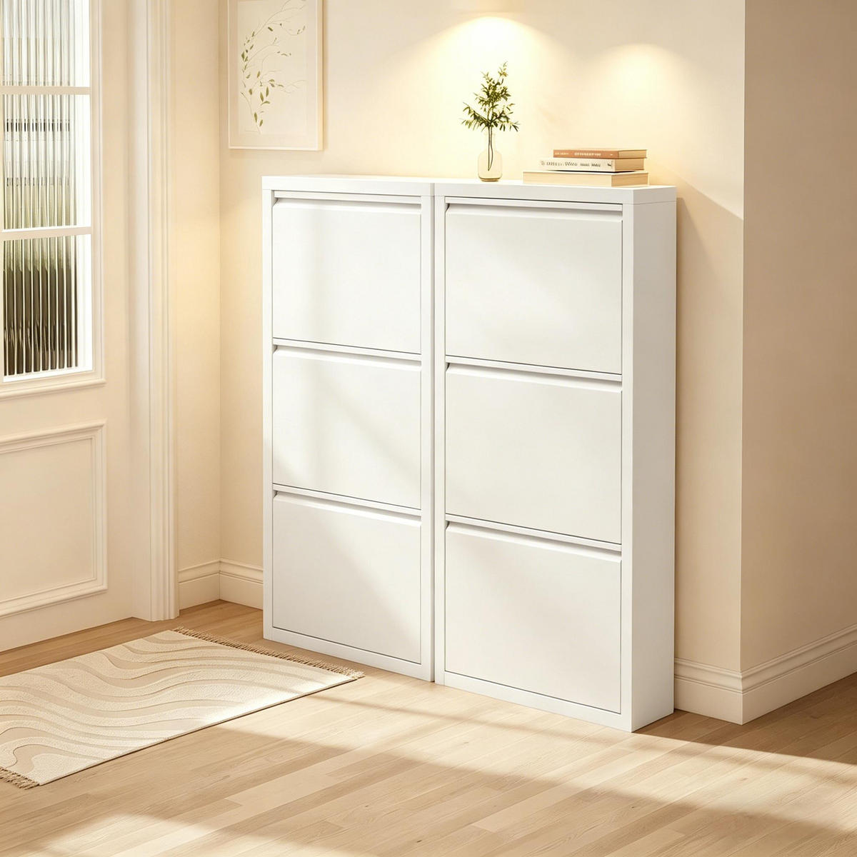 SCHUHSCHRANK Weiß 50/15/106 cm 2er-Set - Weiß, Metall (50/106/15cm) - PANGIVO