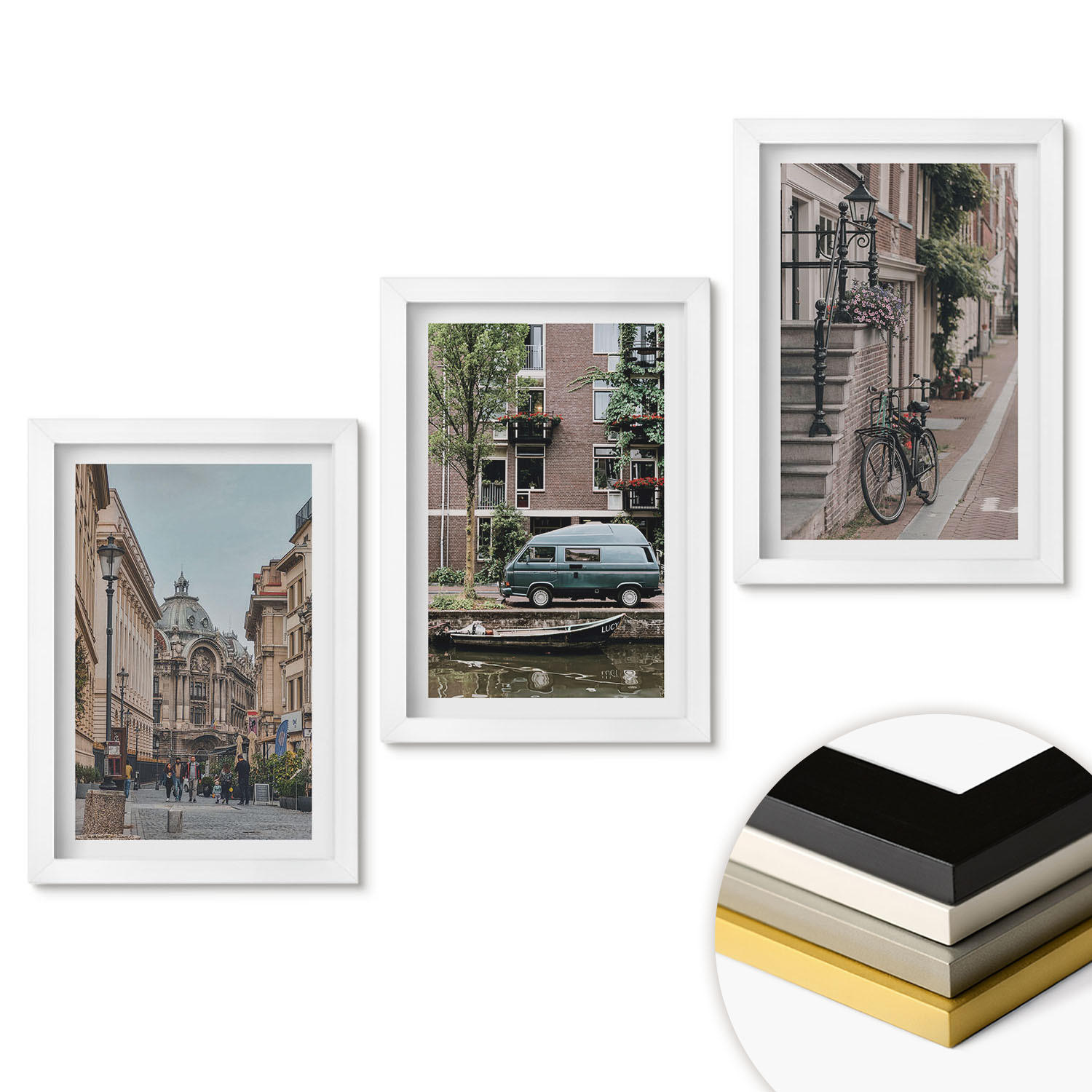 WANDBILDER 3er-Set - 20x30 cm Weißer Rahmen - Stadtansichten von Gebäuden - Weiß, Kunststoff (20/30cm) - ArtPrintCave