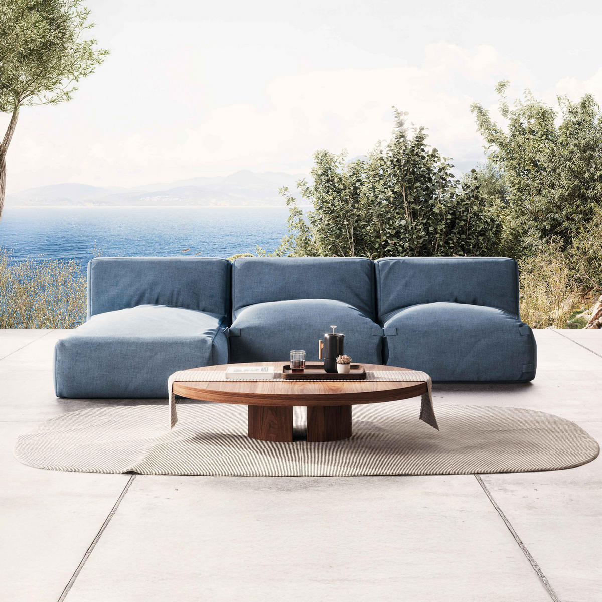 GARTENSOFA mit 3 Sitzplätzen, Pazifikblau - Blau, Textil - Oviala