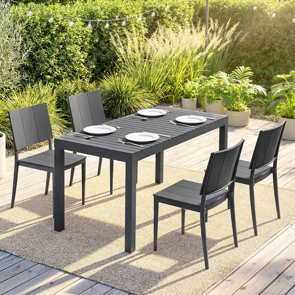GARTENMÖBEL-SET Dunkelgrau 141.5/70.5/74.5cm - Dunkelgrau, Metall