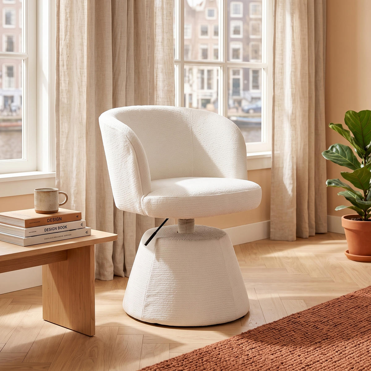 DREHSTUHL Höhenverstellbar 360° Barhocker Chenille - Beige, Textil (57.5/92.5/60cm) - Urban Meuble