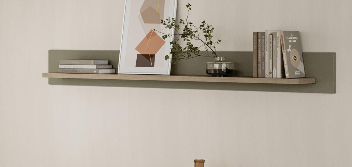 WANDBOARD Salbei grün, Eiche 150 cm, Wandregal skandinavisch - Eichefarben/Salbeigrün, Holzwerkstoff/Metall (150/17/17cm) - Furn.Design