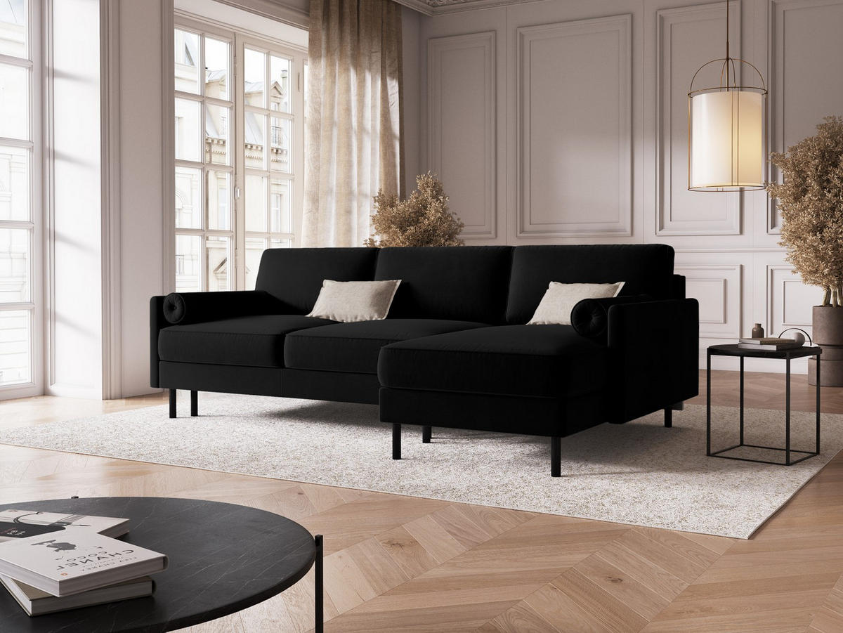 AUSKLAPPBARES-ECKSOFA rechts mit Container Scott aus Samt schwarz 5 Sitzplätze - Schwarz, Textil (142/212cm) - Micadoni