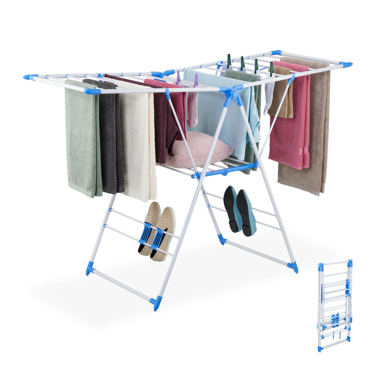 STOJAN na prádlo - biela, kov/plast (155/99/61cm) - Relaxdays