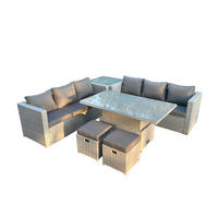 GARTENSOFA SET mit höhenverstellbarer Tisch Polyrattan Helles Grau 8-Sitzer - Hellgrau, Metall - Fimous