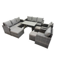 GARTENSET Hohe Rückenlehne Polyrattan 11-Sitzer - Dunkelgrau/Grau, Glas/Kunststoff - Fimous