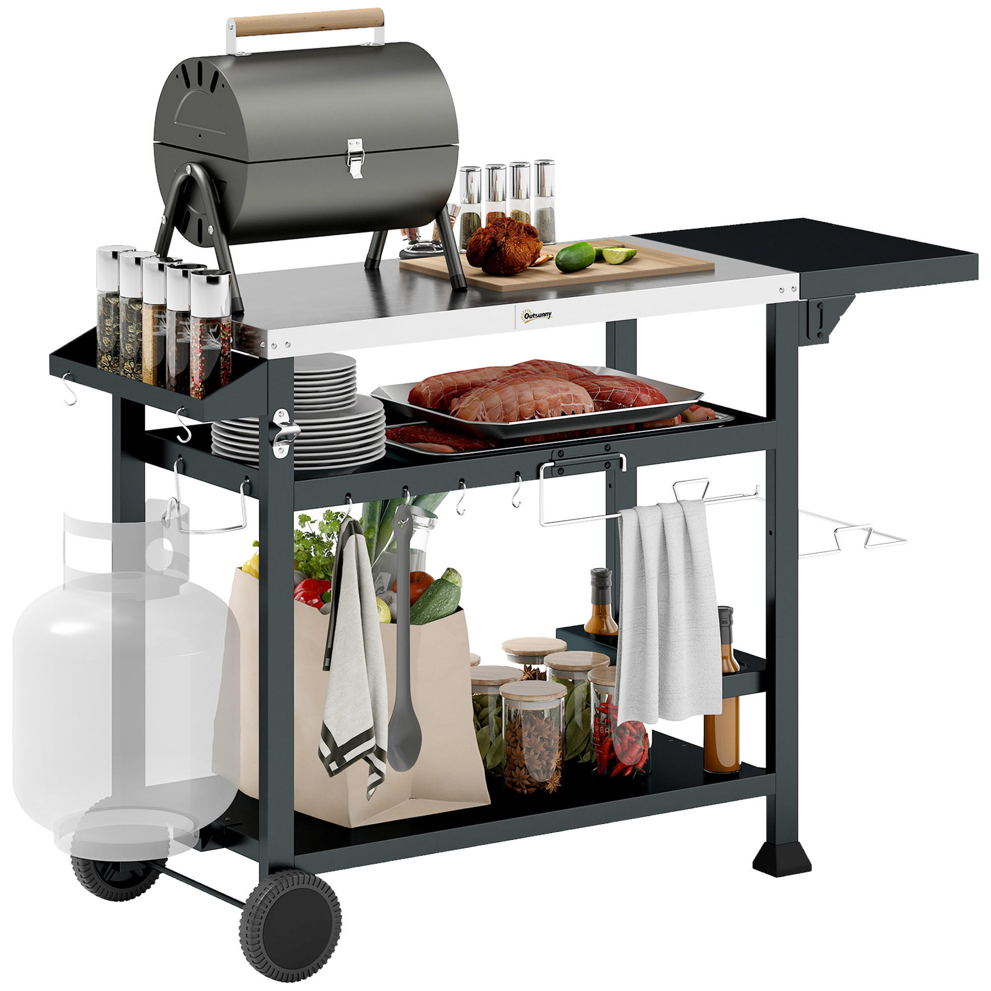 GRILLWAGEN DE-10010 Schwarz - Schwarz, Metall (68/84/125cm) - ComfortXL
