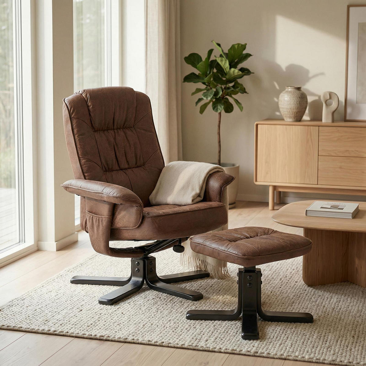 RELAXSESSELSET CHARLY - Dunkelbraun/Schwarz, Textil (76/87/61cm) - IDIMEX