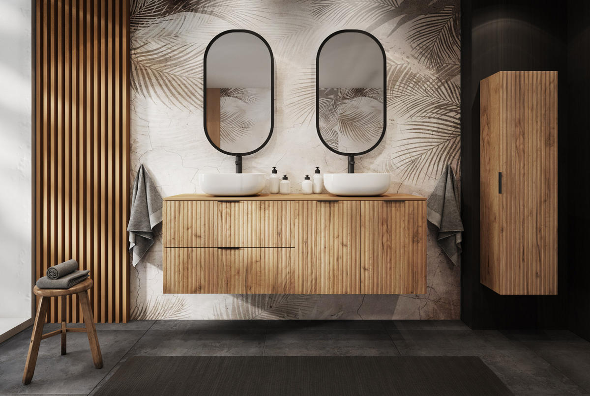 WASCHBECKUNTERSCHRANK FLOW + Platte Eiche Craft 120/57/46 cm - Eichefarben, Holzwerkstoff (120/57/46cm) - Rodan