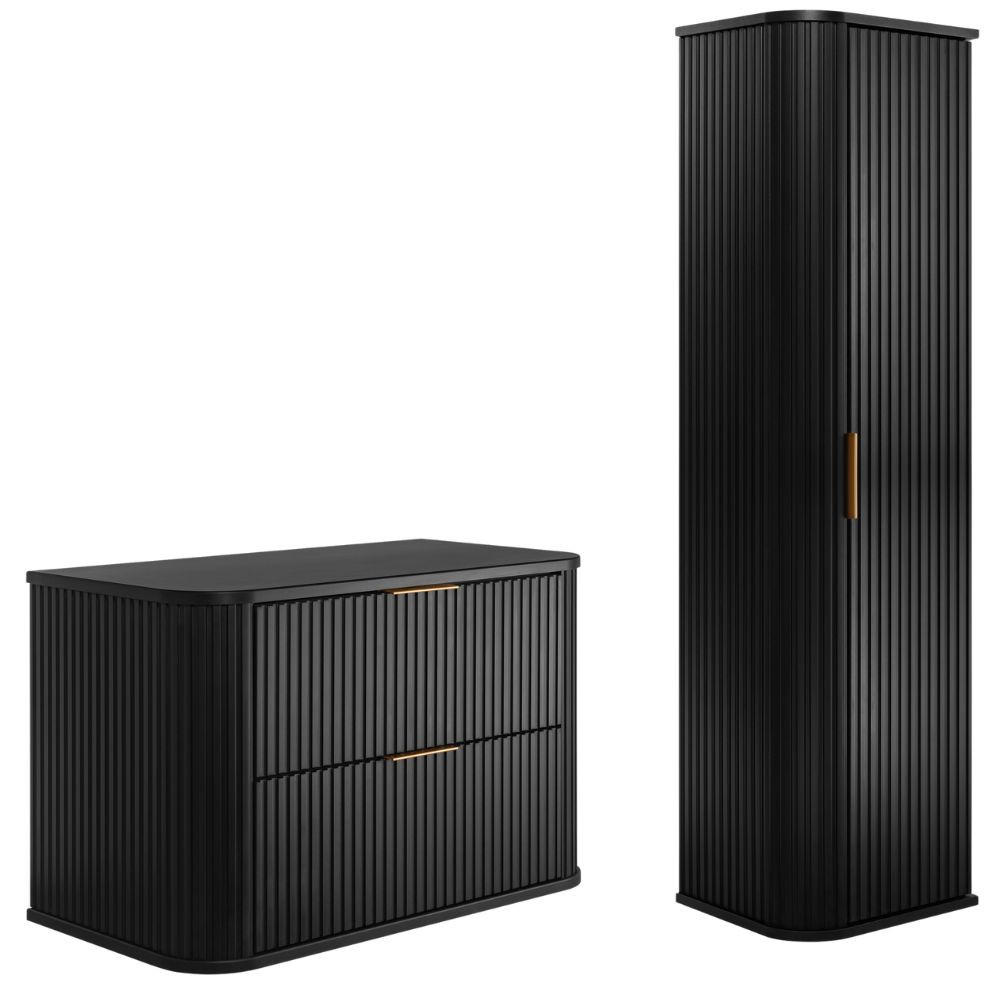 BADMÖBEL-SET 2-tlg Schwarz matt 80/51/41 cm & 35/139/31 cm - Schwarz, Holzwerkstoff (80.4/51.7/41.5cm) - Rodan