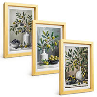 BILDER SET 3er Set - 20x30 cm Goldrahmen - Keramik olivgrau - Goldfarben, Kunststoff (20/30cm) - TULUP