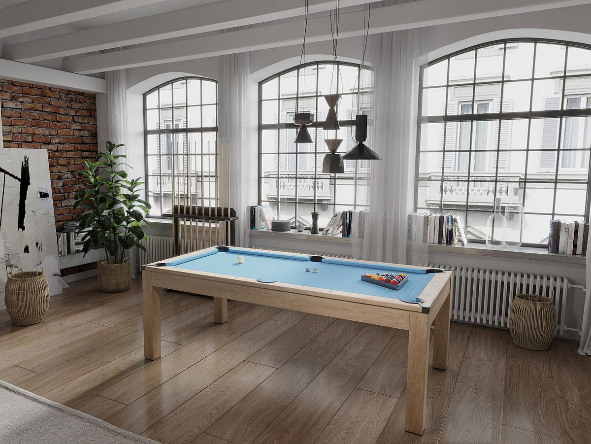 MULTIFUNKTIONSTISCH Billard & Tischtennis - 213 x 112 x 81,5 cm - Blau - BALTHAZAR - Blau, Holz (213.4/111.8cm) - Vente-Unique