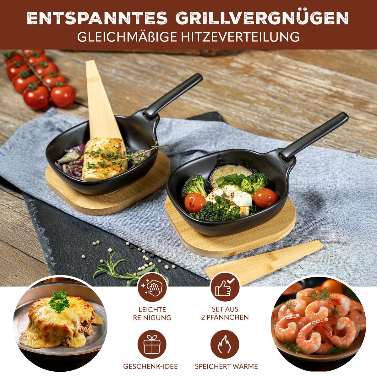 GRILLPFÄNNCHEN 2er-Set, schwarz - Schwarz, Keramik (14.5/4/14.5cm) - bremermann