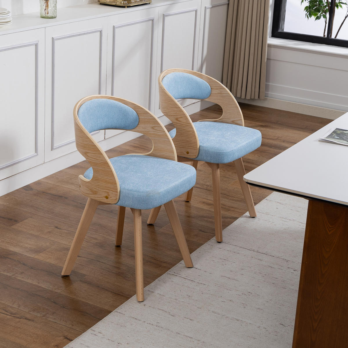 STUHL 2er-Set Esszimmerstuhl,360° drehbar,Massivholzrahmen,Leinenstoff,Blau - Blau, Holz (44/72/41cm) - LVHOM