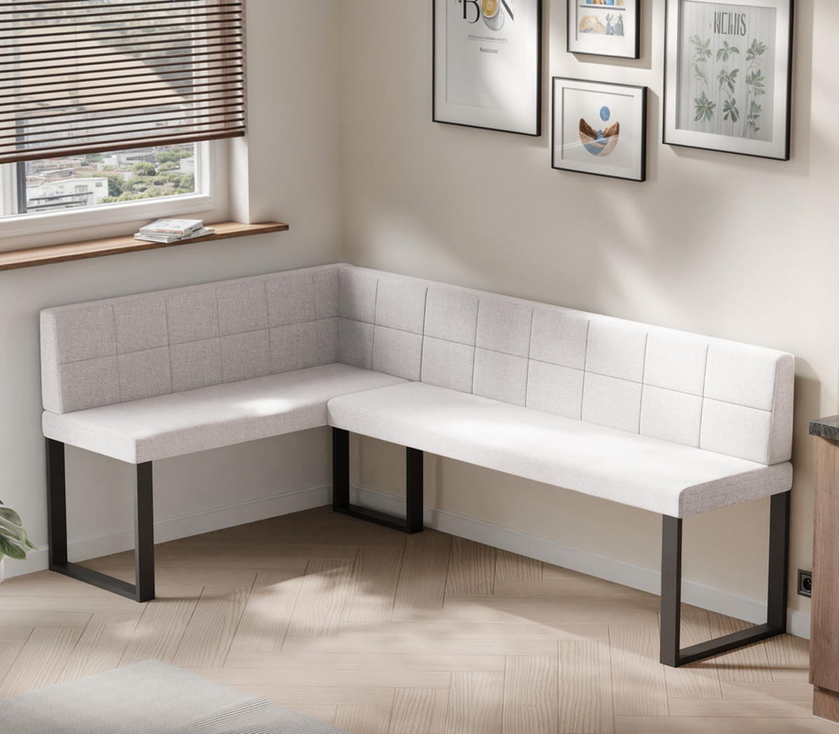 ECKBANK links SANA U Webstoff gesteppt, 128/168 cm Beige - Beige, Textil/Metall (128/168cm) - Idohome