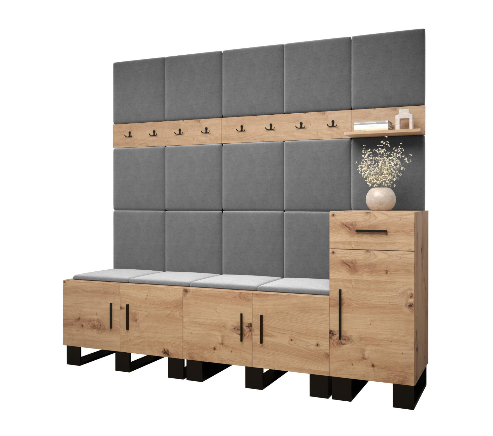Abiks Möbel Garderoben-Set Eiche Artisan, Grau 210x196x45.6 cm