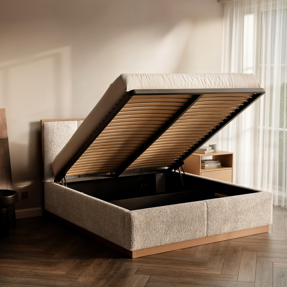 POLSTERBETT RIZZ 160/200 cm Bettkasten, ohne Matratze, Hellbeige - Sandfarben, Textil/Metall (160/200cm) - Idohome