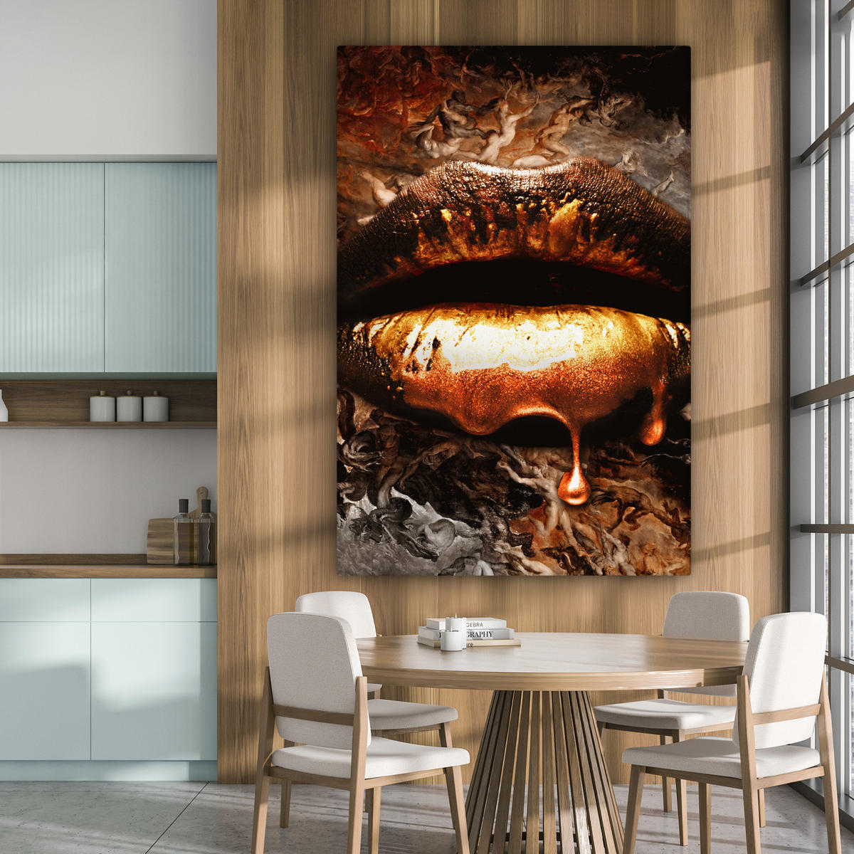 OBRAZ NA PLÁTNĚ Zlato - Rty - Umění - Zlato - Luxus - Abstraktní 90x140 cm - měděná, textil (90/140cm) - MuchoWow