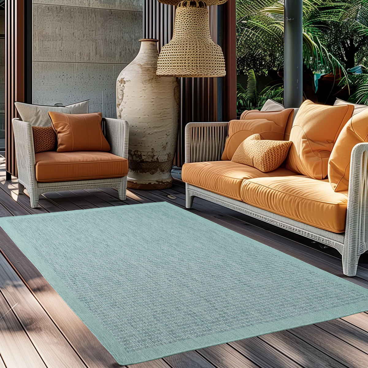 TEPPICH Outdoor Flachgewebe Uni-Farbe Polypropylen Balkon Blau Rechteckig 160x230 - Blau, Textil (160/230cm) - KADIMA DESIGN