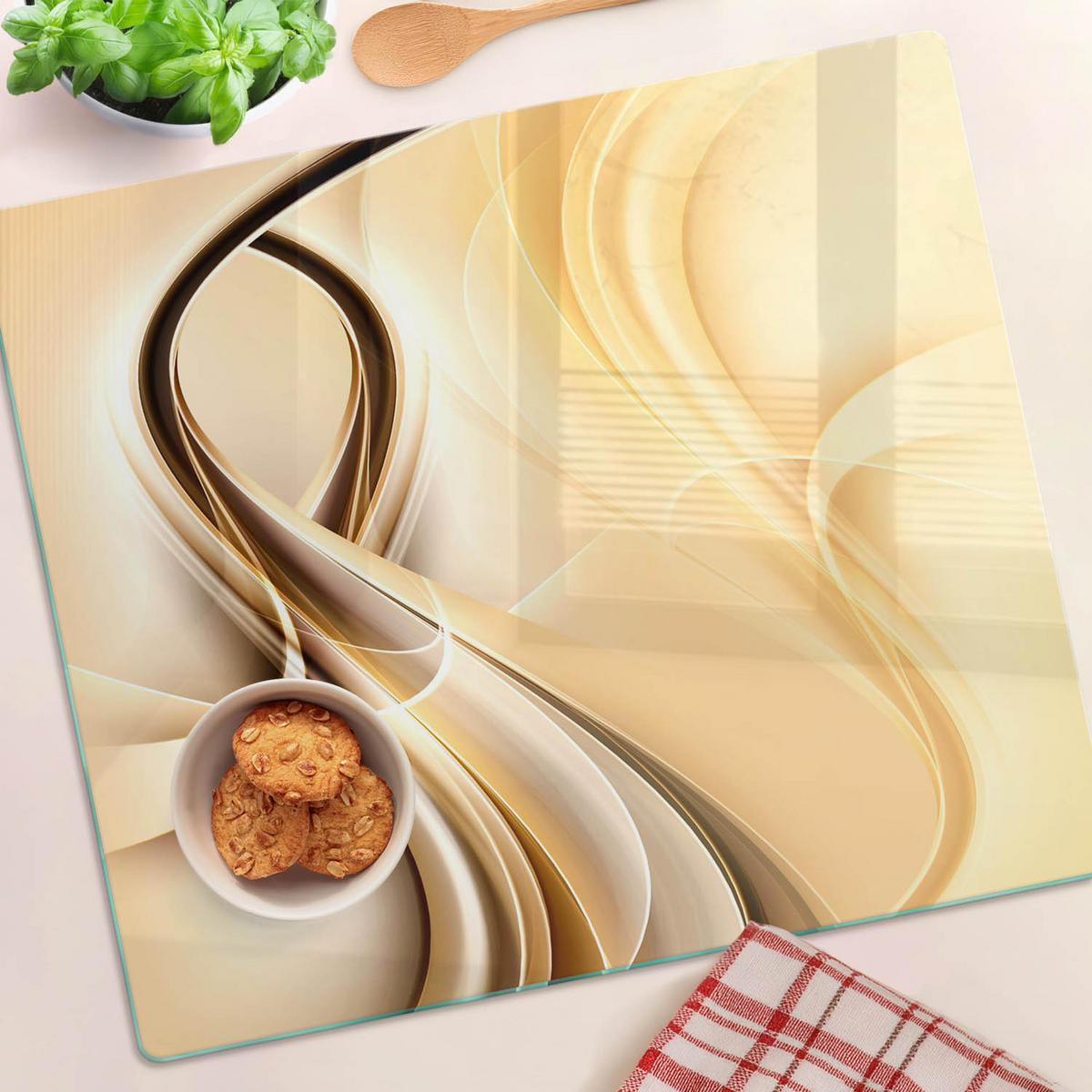 GLASPLATTE 60x52 cm Abstrakte Wellen - Braun, Glas (60/0.4/52cm) - TULUP
