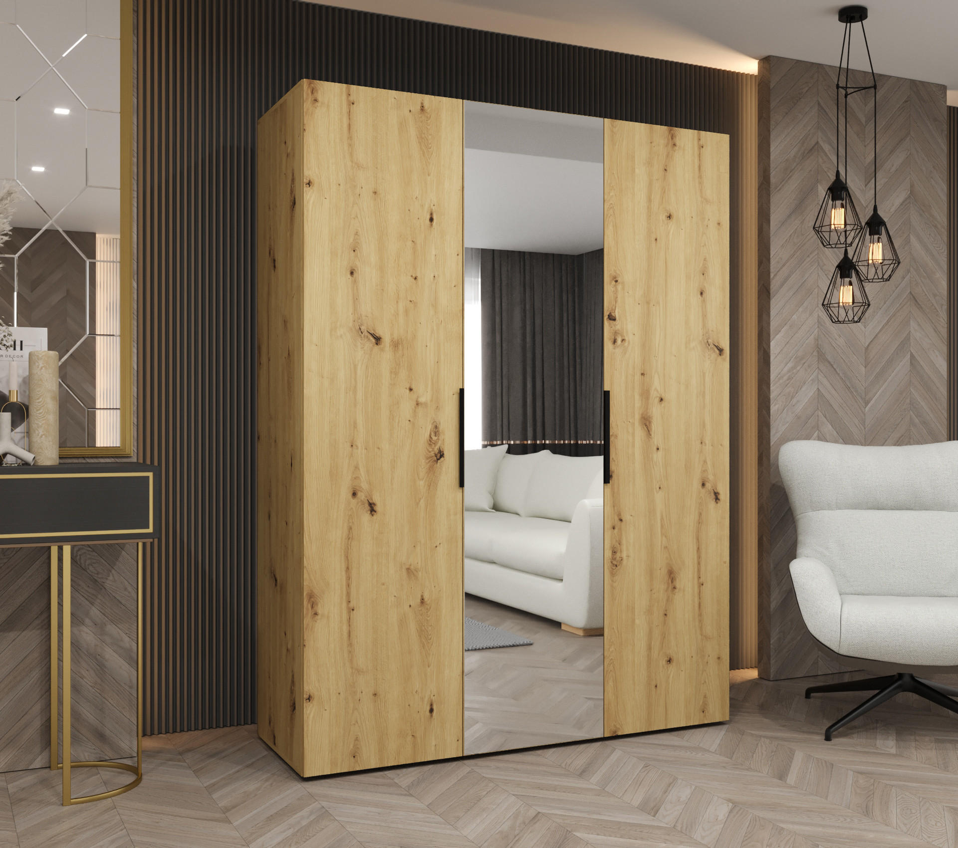 DREHTÜRENSCHRANK 202/150/52 3-türig - Kaschmir/Schwarz, Holz (150/202/52cm) - MÖBEL KRYSPOL