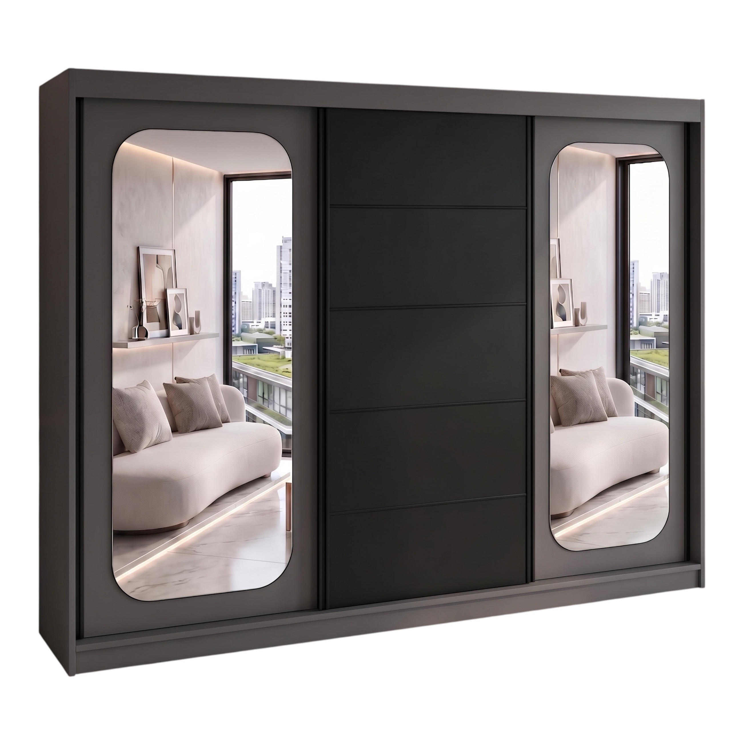 A&J MöbelLand Schwebetürenschrank Graphit, Graphit, Schwarz, Graphit 200x215x59.5 cm