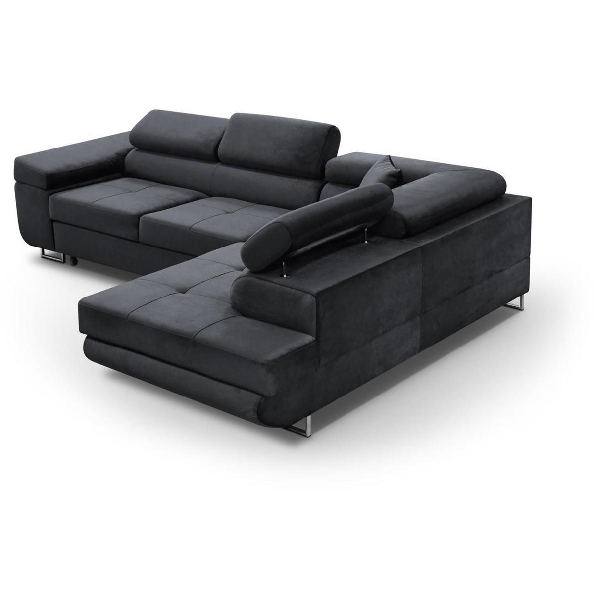 ECKSCHLAFSOFA Vild verstellbaren Kopfstützen, Schwarz, rechts - Chromfarben/Schwarz, Textil (275/203cm) - Beautysofa
