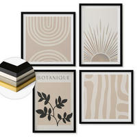 WANDBILDER 4er-Set - 50x50 cm & 40x60 cm Schwarzer Rahmen - Abstrakte Pflanzenmuster - Schwarz, Kunststoff (50/50cm) - ArtPrintCave