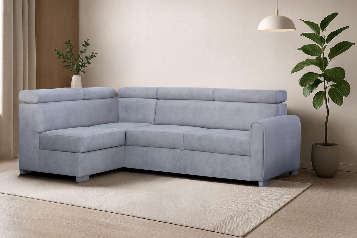 ECKSOFA Covo Grau, mit Schlaffunktion und verstellbaren Kopfstützen, linke seite - Grau, Holzwerkstoff (253/156cm) - Bettso